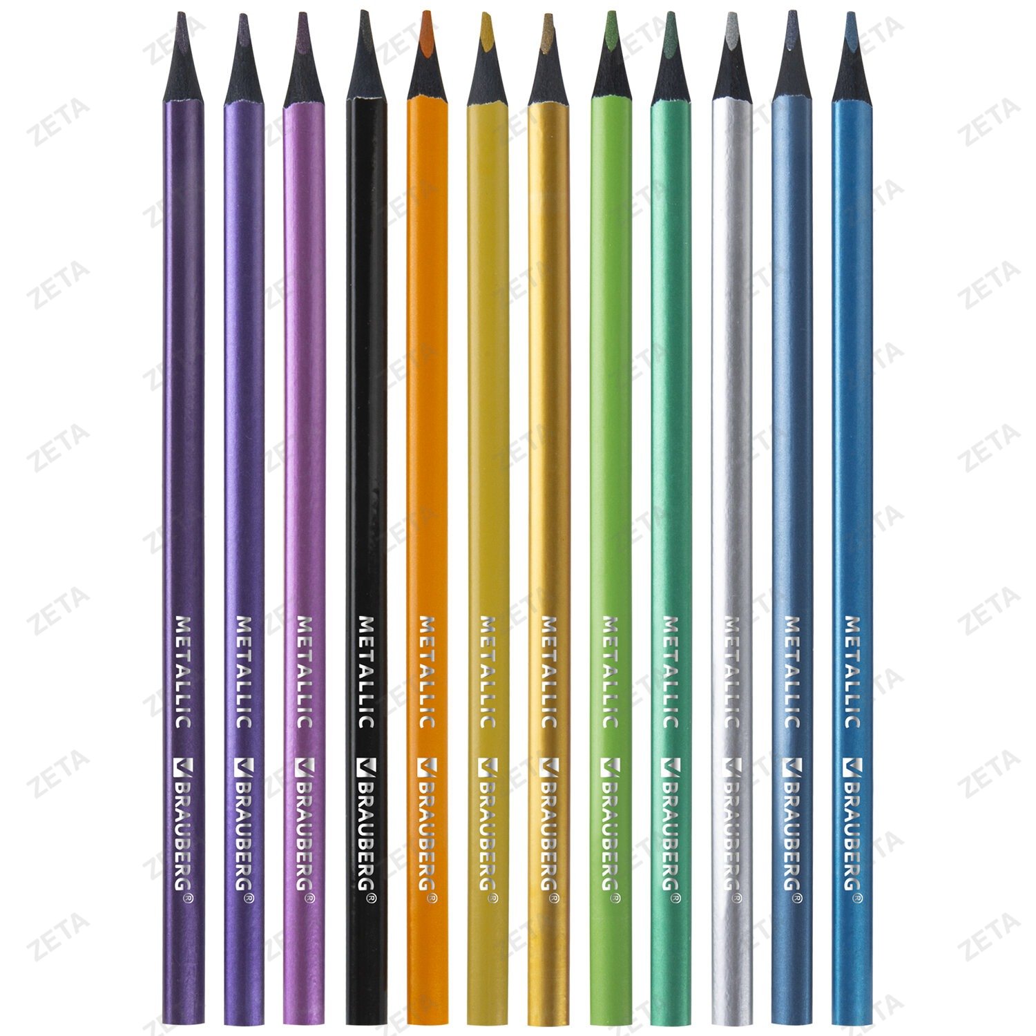 Карандаши цветные BRAUBERG METALLIC, 12 цветов металлик, трехгранные, грифель 3 мм, черное дерево, 181853 - изображение 3