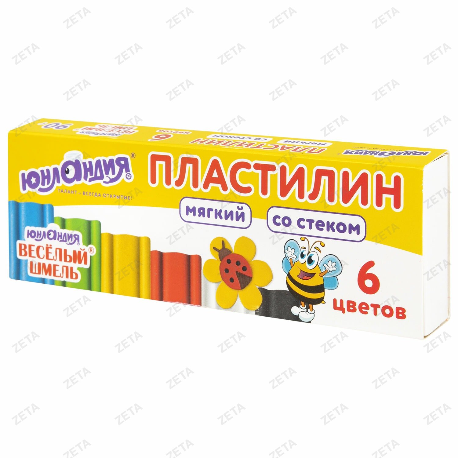 Пластилин мягкий ЮНЛАНДИЯ "ВЕСЕЛЫЙ ШМЕЛЬ", 6 цветов, 90 г, СО СТЕКОМ, 106671 - изображение 1
