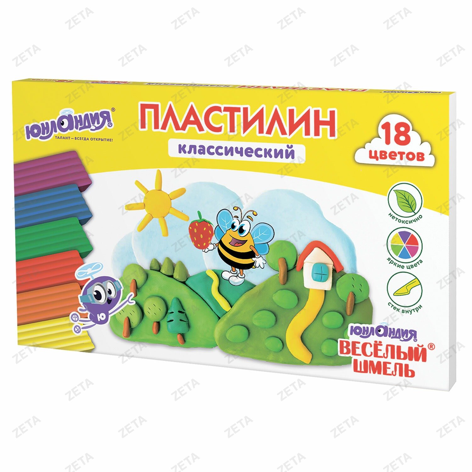 Пластилин классический ЮНЛАНДИЯ "ВЕСЁЛЫЙ ШМЕЛЬ", 18 цветов, 360 грамм, стек, ВЫСШЕЕ КАЧЕСТВО, 106432 - изображение 1